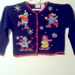 Nut Cracker Christmas V Neck Button Down Sweater Woman Sleeves Size L